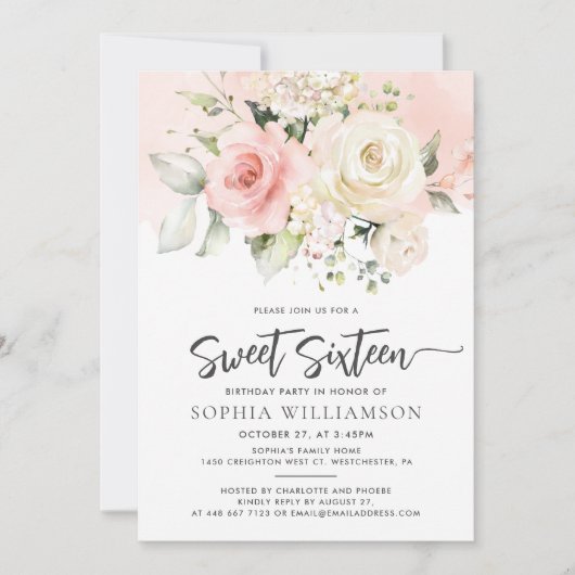 Roze Bloemenzoet 16 Verjaardagsfeest Kaart (Voorkant)