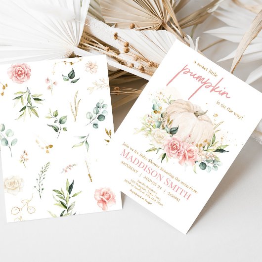 Roze Bloemenzoet klein pompoen Baby shower Kaart