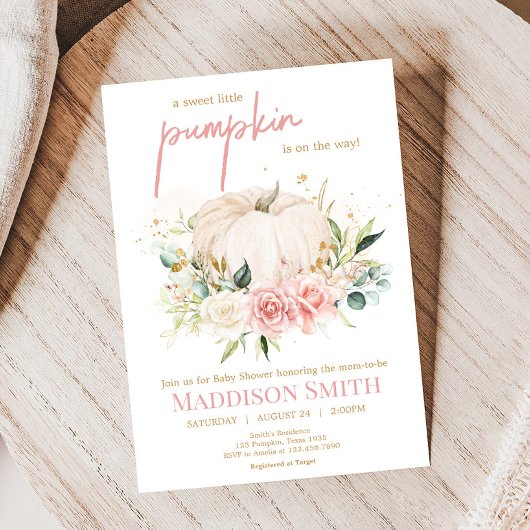 Roze Bloemenzoet klein pompoen Baby shower Kaart