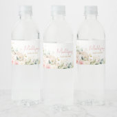 Roze Bloemenzoet klein pompoen Baby shower Waterfles Etiket (Flessen)