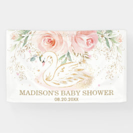 Roze Bloemenzwaan Baby shower Verjaardagsachtergro Spandoek