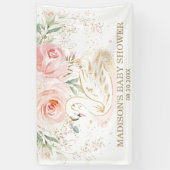 Roze Bloemenzwaan Baby shower Verjaardagsachtergro Spandoek (Verticaal)