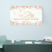 Roze Bloemenzwaan Baby shower Verjaardagsachtergro Spandoek (Beurs)