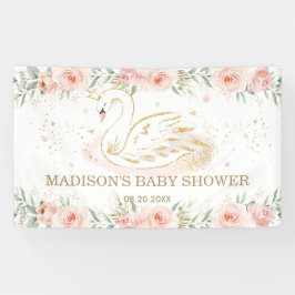 Roze Bloemenzwaan Baby shower Verjaardagsachtergro Spandoek