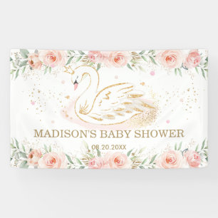 Roze Bloemenzwaan Baby shower Verjaardagsachtergro Spandoek