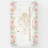 Roze Bloemenzwaan Baby shower Verjaardagsachtergro Spandoek (Verticaal)