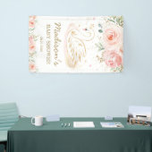 Roze Bloemenzwaan Baby shower Verjaardagsachtergro Spandoek (Beurs)