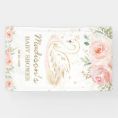 Roze Bloemenzwaan Baby shower Verjaardagsachtergro Spandoek (Horizontaal)