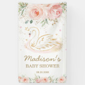 Roze Bloemenzwaan Baby shower Verjaardagsachtergro Spandoek (Verticaal)