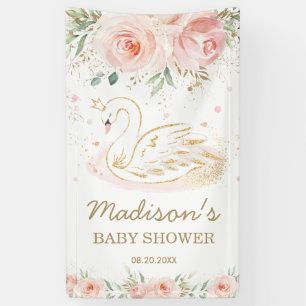 Roze Bloemenzwaan Baby shower Verjaardagsachtergro Spandoek