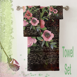 Roze bloemenzwart bad handdoek