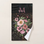 Roze bloemenzwart bad handdoek (Handdoek)