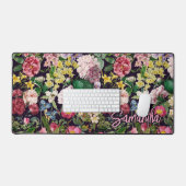  roze bloemenzwart patroonmonogram bureaumat (Keyboard & Muis)