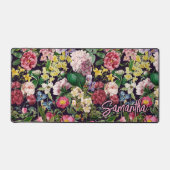  roze bloemenzwart patroonmonogram bureaumat (Voorkant)
