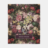  roze bloemenzwart patroonmonogram fleece deken (Voorkant)
