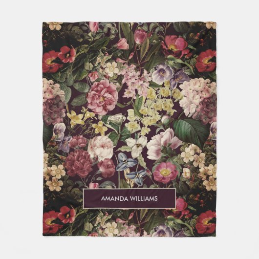  roze bloemenzwart patroonmonogram fleece deken (Voorkant)