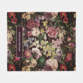  roze bloemenzwart patroonmonogram fleece deken (Voorkant (Horizontaal))