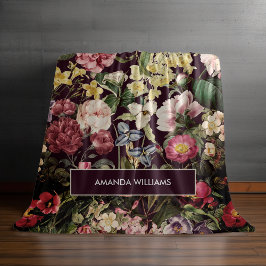  roze bloemenzwart patroonmonogram fleece deken