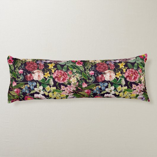  roze bloemenzwart patroonmonogram lichaamskussen (Achterkant)