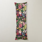  roze bloemenzwart patroonmonogram lichaamskussen (Achterkant (Verticaal))