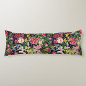  roze bloemenzwart patroonmonogram lichaamskussen (Voorkant)