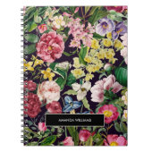  roze bloemenzwart patroonmonogram notitieboek (Voorkant)