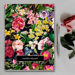  roze bloemenzwart patroonmonogram notitieboek