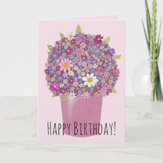Roze bloemet van de bloemen Birthday Kaart (Voorkant)