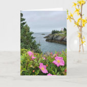 Roze bloemetjes bij de zeeen kaart (blanco binnenk (Gele Bloem)