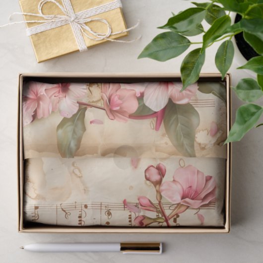 Roze bloemetjes  bloemenblad ephemera tissuepapier (Geschenk)