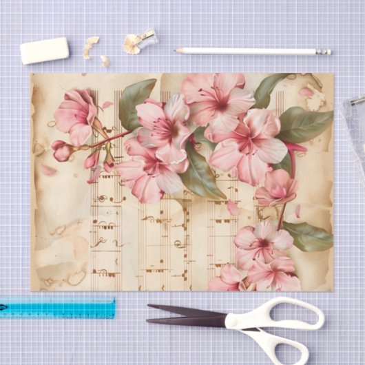 Roze bloemetjes  bloemenblad ephemera tissuepapier (Craft)