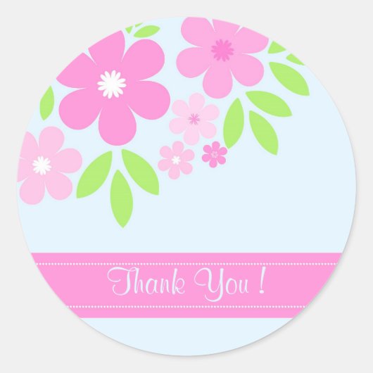 Roze bloemetjes Dank je! -Sticker Ronde Sticker (Voorkant)