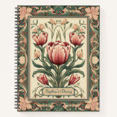 Roze bloemetjes en groen ornament Lijst Notitieboek (Voorkant)