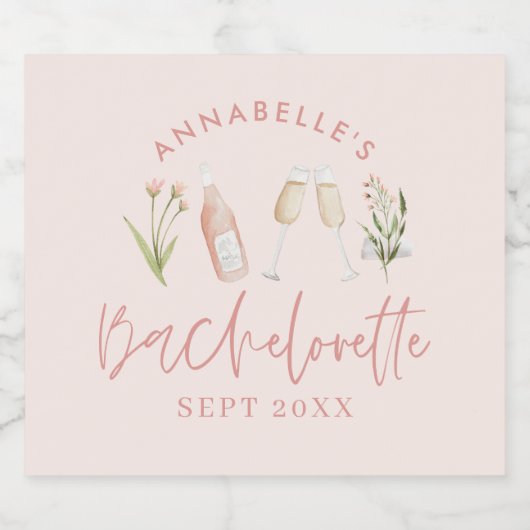 Roze bloemetjes moderne roze girale bachelorette likeurfles etiket (Enkel label)
