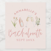 Roze bloemetjes moderne roze girale bachelorette wijn etiket (Enkel label)