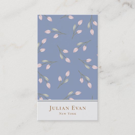  Roze bloemetjes Stoffig Blauw Visitekaartje (Voorkant)