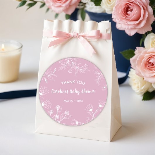 Roze bloemetjes vintage babyshower ronde sticker
