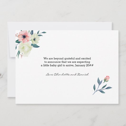  roze bloemetjesbrief zwangerschapsaankondiging kaart (Achterkant)