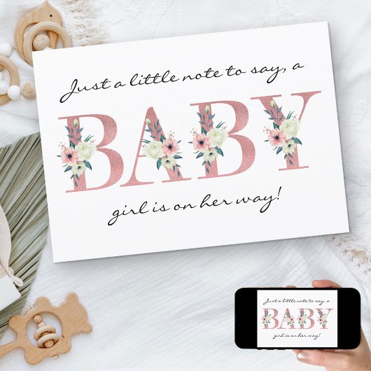 roze bloemetjesbrief zwangerschapsaankondiging kaart