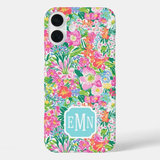 Roze bloemetuin met monogram Case-Mate iPhone case (Achterkant)