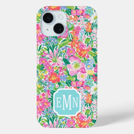 Roze bloemetuin met monogram Case-Mate iPhone case (Achterkant)