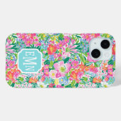 Roze bloemetuin met monogram Case-Mate iPhone case (Achterkant (horizontaal))