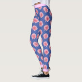 Roze bloemflespatroon op BLUE Leggings (Links)