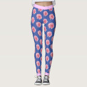 Roze bloemflespatroon op BLUE Leggings (Voorkant)