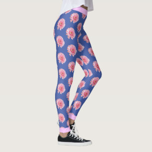 Roze bloemflespatroon op BLUE Leggings