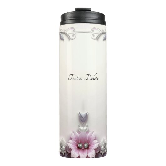 Roze bloemframe thermosbeker (Voorkant)