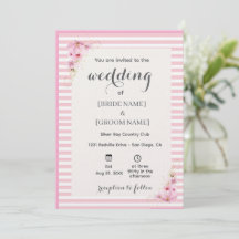 Roze bloemgestreepte trouwuitnodiging