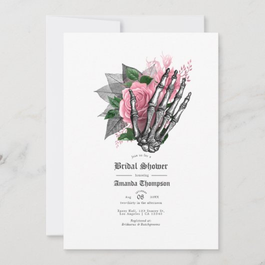 Roze bloemgotische bruidsdouche kaart (Voorkant)