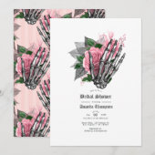 Roze bloemgotische bruidsdouche kaart (Voorkant / Achterkant)