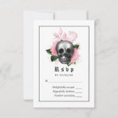Roze bloemgotische skelet trouw-RSVP kaart (Voorkant)